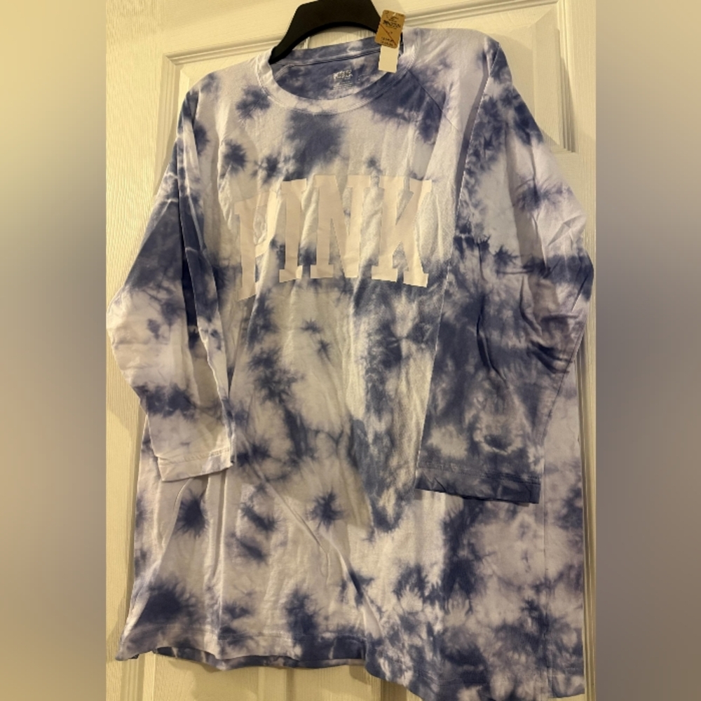 PINK Blue Tie-Dye Long Sleeve Shirt